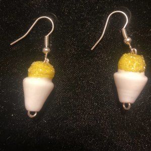 Handmade yellow snow cone lamp work earrings